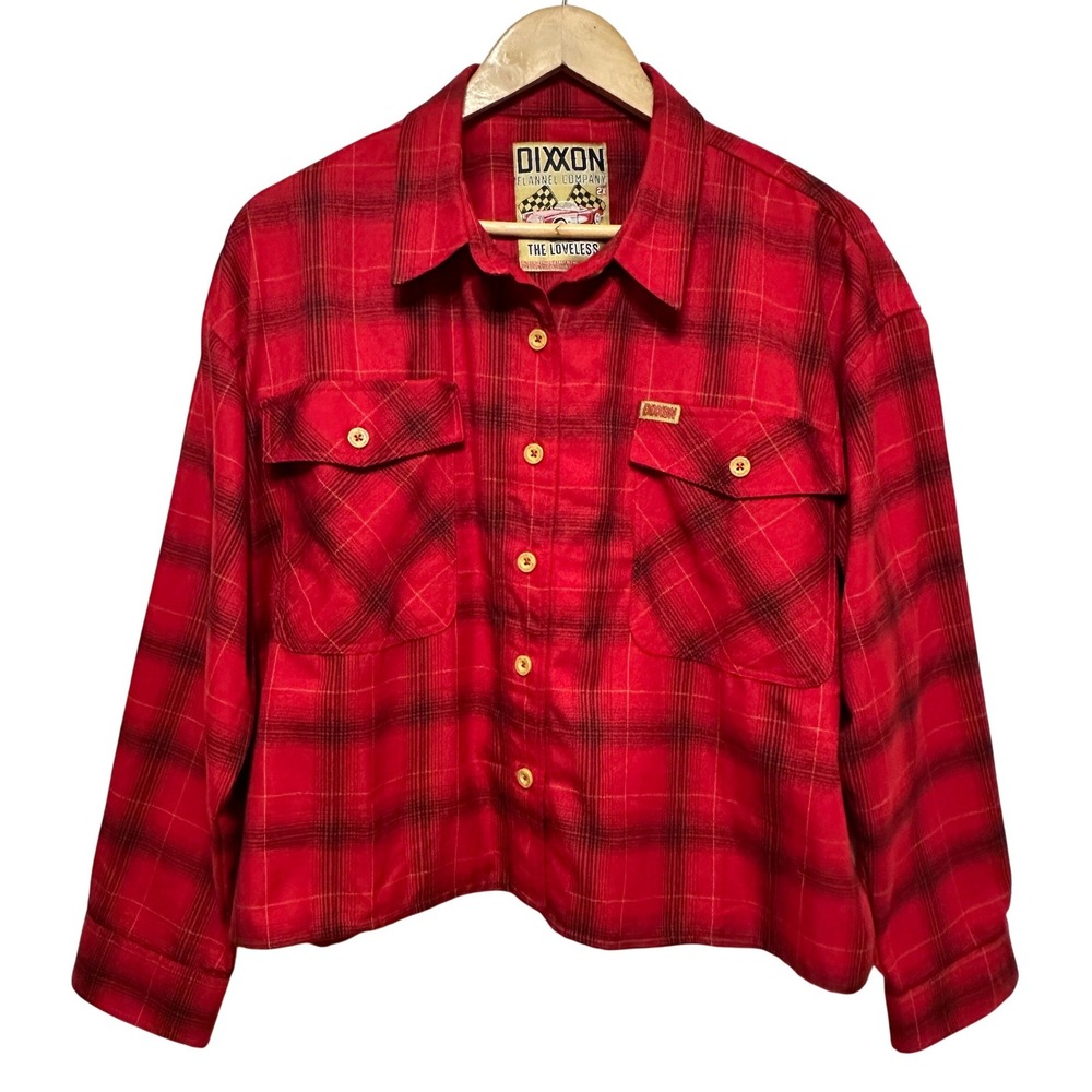 Dixxon Flannel Co The Loveless Womens 2X Red Plaid Cropped Button Up Shirt 90s